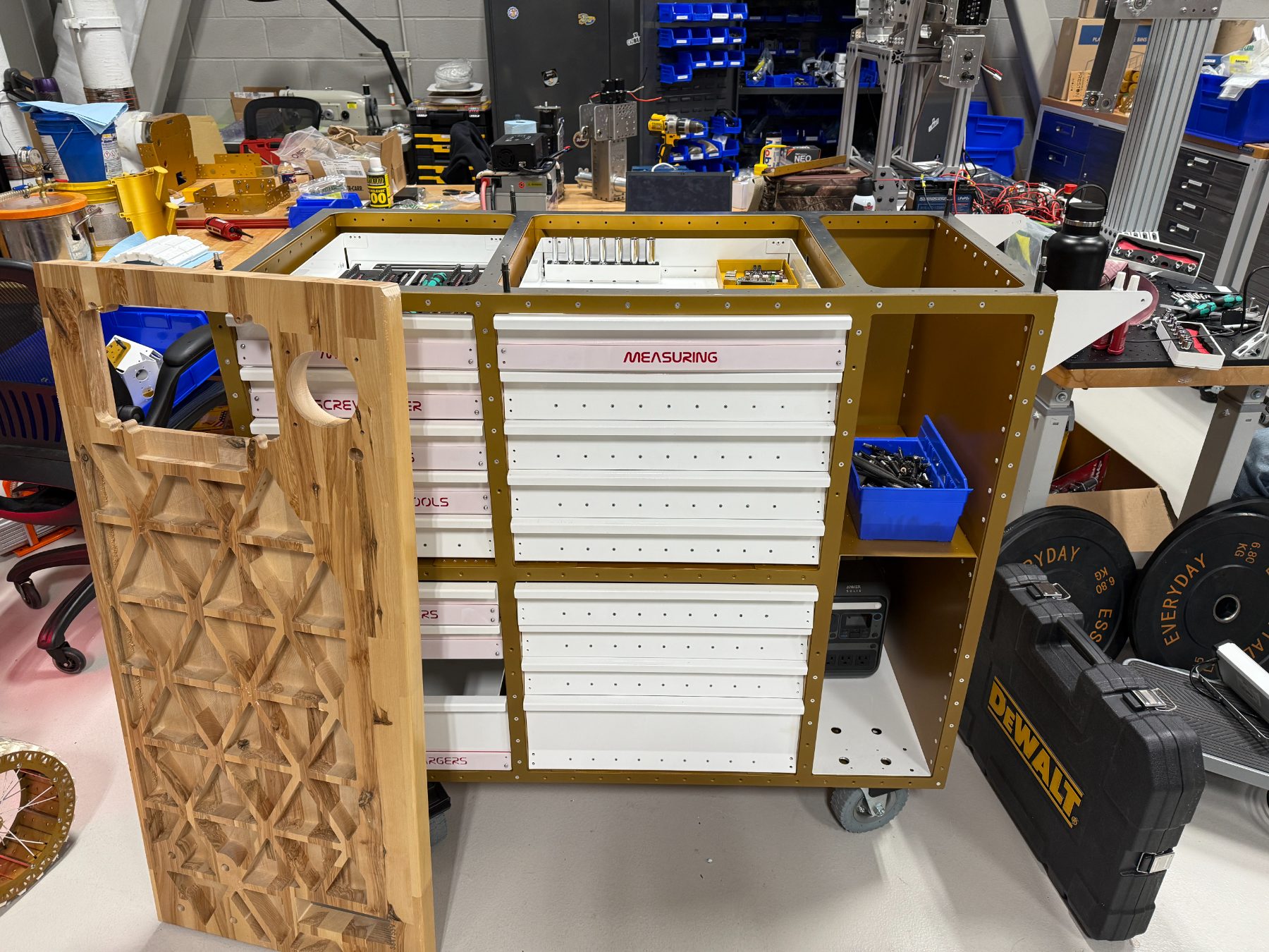 Finished REV GSE cart with labeled drawers