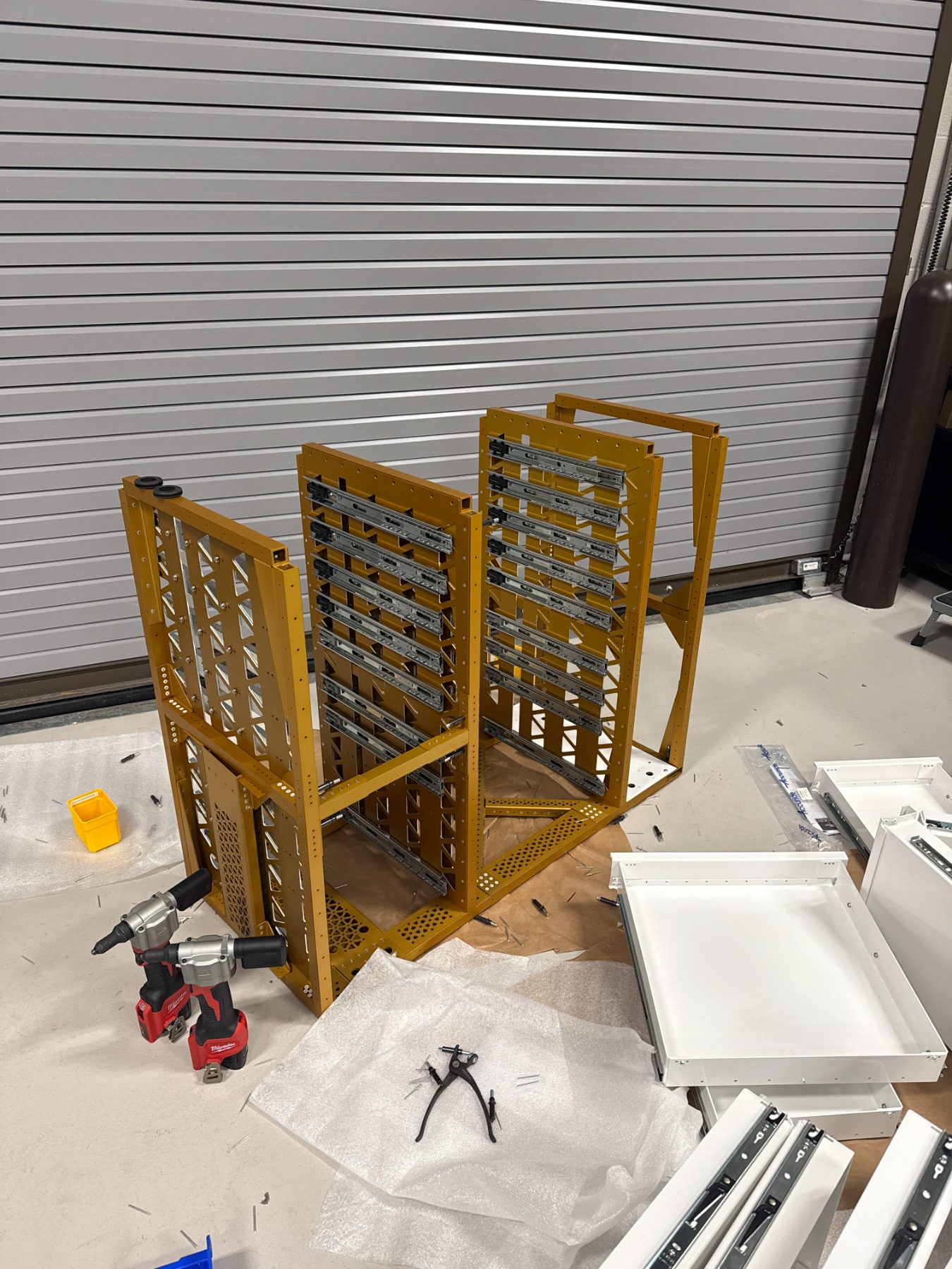 Frame with drawer slides installed